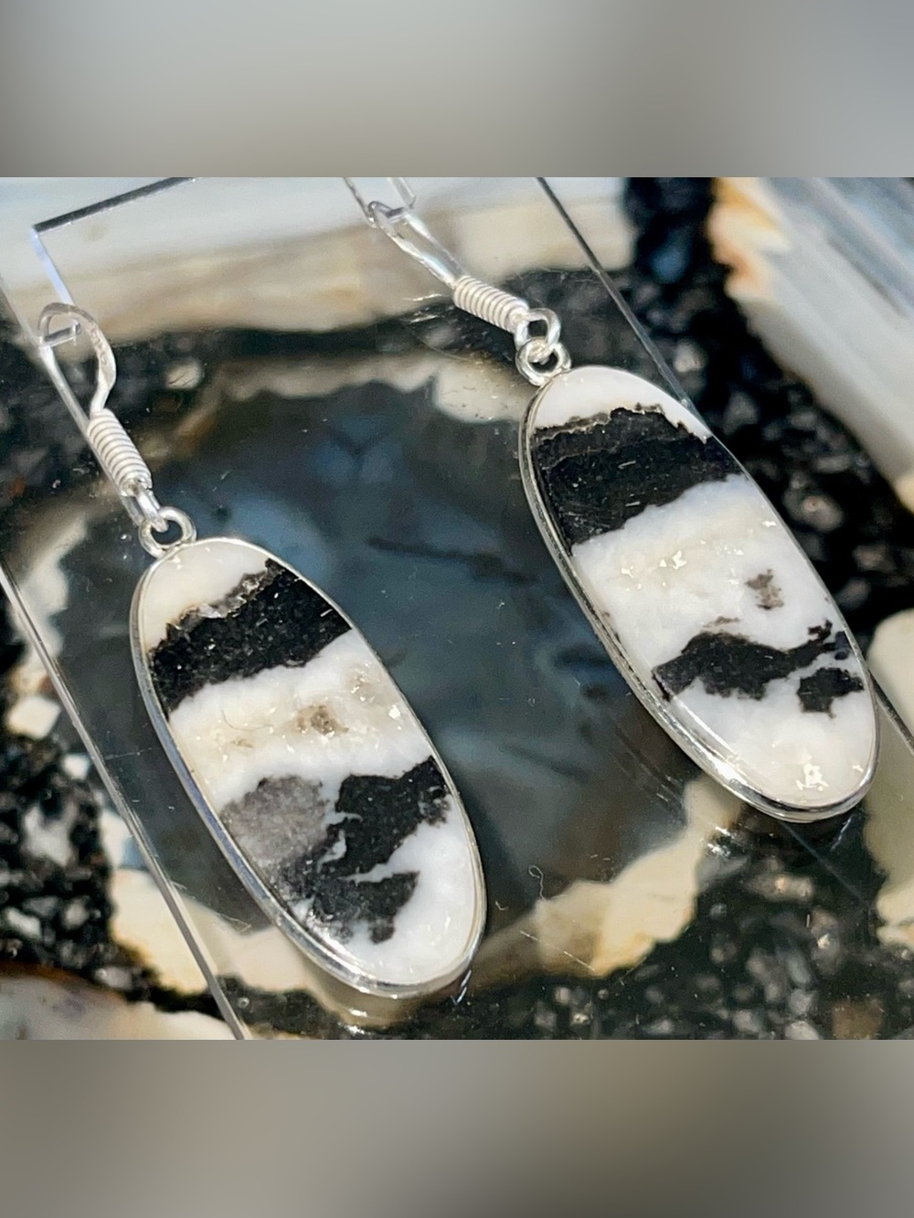 White Buffalo Turquoise Earrings 2”